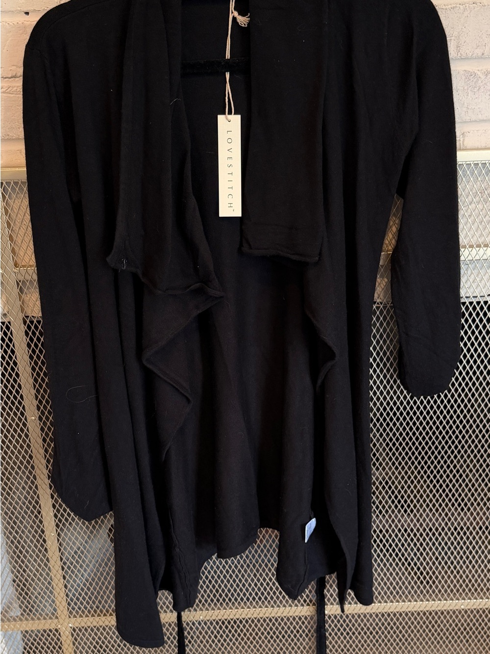 Love stitch Charleston Black Draped Open Cardigan with belt
